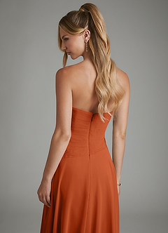 Azazie Layla Vestidos de damas de honor Vestido Naranja Quemada de Gasa de Línea A con Palabra de honor image7