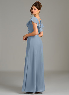 Azazie Kimmy Brautjungfernkleider Eine Linie Gestreift Chiffon Kleid Staubblau image2