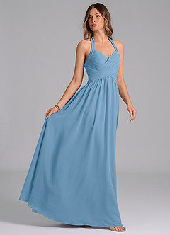 Azazie Darlyn Bridesmaid Dresses Steel Blue A-Line Pleated Chiffon Dress image6