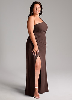 Azazie Eren Brudtärnklänningar Klä av Tubklänning i Chiffong Ena axeln Ganache image12