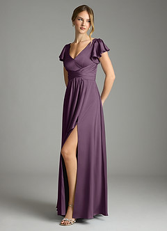 Azazie Omari Bridesmaid Dresses Plum A-Line Stretch Satin Dress image4