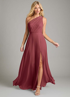 Azazie Phaedra Bridesmaid Dresses Merlot A-Line One Shoulder Chiffon Dress image12