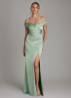 Azazie Teyana Jurken voor bruidsmeisjes Jurk van Stretch Satijn met Kolom Off the Shoulder Agave image4