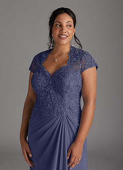 Azazie Junie Mère de la mariée Robes Robe Trapèze en Mousseline de soie Dentelle Bleu Orageux image10