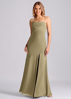 Azazie Grata 신부 들러리 드레스 인어 주름진 쉬폰 바닥 길이 드레스 image3