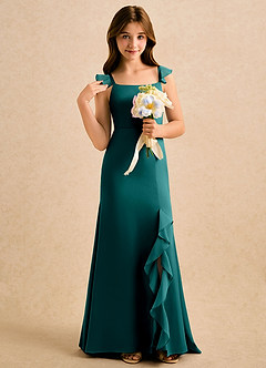Azazie Novalie Girls Formal Flower Girl Dresses Peacock Mermaid Bow Stretch Satin Dress image5