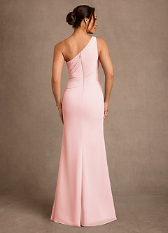 Azazie Floy Mother of the Bride Dresses Blushing Pink Sheath One Shoulder Chiffon Dress image3
