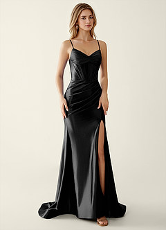 Indigo Black Satin V-neck Sequins Mermaid Prom Dress image4