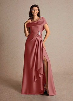 Azazie Branford Mother of the Bride Dresses Antique Rose A-Line Pleated Stretch Satin Dress image6