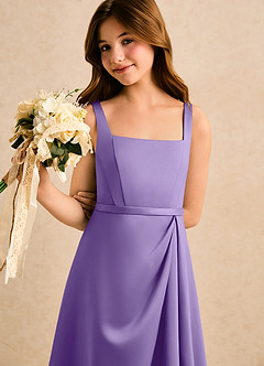 Azazie Emiko Girls Formal Abiti da Ragazza di Fiori Abito A-Line in Raso Opaco Plissettato Tahiti image5