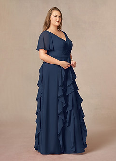 Azazie Watson At-home Try On Dresses Dark Navy A-Line V-Neck Chiffon Dress image9