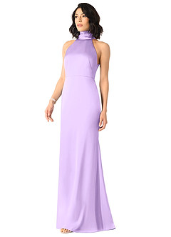 Azazie x Delaney Bridesmaid Dresses Lilac Sheath High Neck Stretch Satin Dress image2