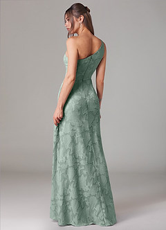 Azazie Ellianna Bridesmaid Dresses Agave A-Line One Shoulder Floral Burnout Dress image4