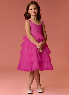 Barbie ♥ Azazie Vendita Finale Abito A-Line in Tulle Cinturino Spaghetti Fucsia image4