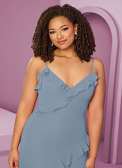 Barbie ♥ Azazie Bridesmaid Dresses Dusty Blue Sheath Chiffon Dress image14