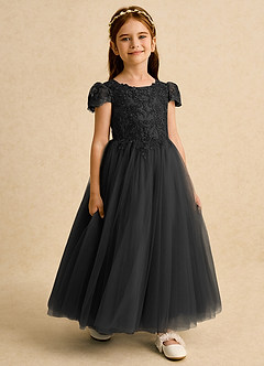 Azazie Puff Flower Girl Dresses Black Ball-Gown Lace Tulle Dress image6