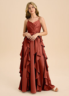 Azazie Peyton Junior Terracotta A-Line Pleated Stretch Satin Dress image5