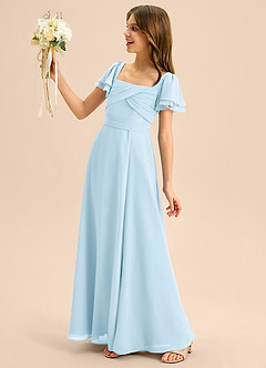 Azazie Azey Junior Vestido de Azul Cielo de Gasa de Corte en A con Volante image6