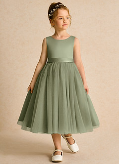 Azazie Pear Blumenmädchenkleider Ballkleid Schleifen Tüll Kleid Pistazie image4