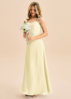 Azazie Mavie Junior Abito A-Line in Chiffon Increspato Sorbetto Al Limone image1