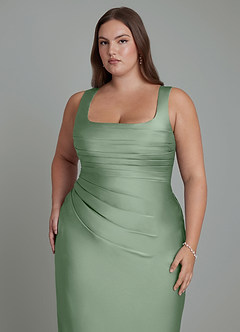 Azazie Agustina Abiti da Damigella Abito Sirena in Raso Elasticizzato Corsetto Matcha image12