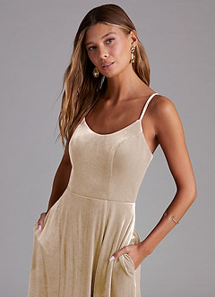 Azazie Moira Bridesmaid Dresses Champagne A-Line with Pockets Velvet Dress image5