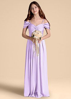 Azazie Kaitlynn Junior Lilac A-Line Off the Shoulder Stretch Satin Dress image4