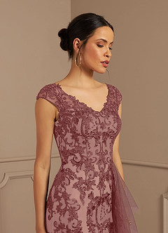 Azazie Melena Mother of the Bride Dresses Desert Rose Champagne Mermaid Lace Tulle Dress image5
