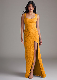 Mero Butterscotch Sheath Pleated Floral Burnout Dress image4