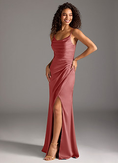 Azazie Deandra Bridesmaid Dresses Antique Rose Mermaid Pleated Stretch Satin Dress image1