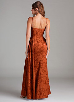 Azazie Denisa Bridesmaid Dresses Paprika Sheath Pleated Floral Burnout Dress image2