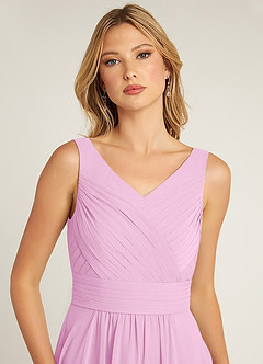 Azazie Pierrette Robes de demoiselle d'honneur Robe Trapèze en Mousseline de soie Plissée Rose Bonbon image5