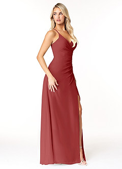 Azazie Ariella Final Sale Rust A-Line Pleated Chiffon Dress image4