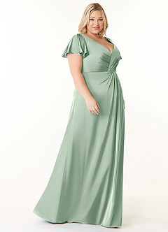 Azazie Soren Bridesmaid Dresses Agave A-Line Pleated Stretch Satin Dress image10