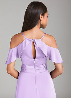 Azazie Dakota Bridesmaid Dresses Lilac A-Line Off the Shoulder Stretch Satin Dress image6