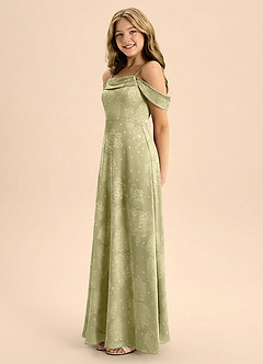 Azazie Anselie Junior Formal Celadon Leaf Floral A-Line Off the Shoulder Floral Burnout Dress image5
