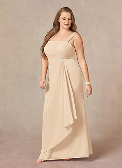 Azazie Weisz Mother of the Bride Dresses Sand A-Line Square Neckline Pleated Chiffon Dress image12