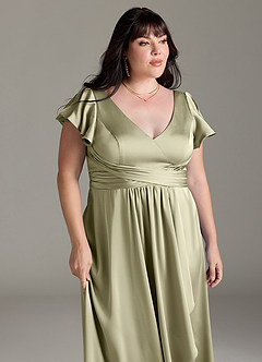 Azazie Omari Bridesmaid Dresses Pistachio A-Line Stretch Satin Dress image12
