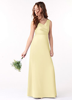 Azazie Sadia Junior Lemon Sorbet A-Line Pleated Stretch Satin Dress image1