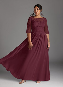 Azazie Mirielle vestidos de madre de la novia Vestido de Cabernet de Gasa de Corte En A con Encaje Scoop image7