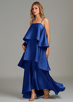 Azazie Azalea Vestidos de damas de honor Vestido de Azul Real de Satén Elástico de Corte en A con Volante image3