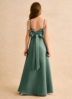 Azazie Joella Girls Formal Flower Girl Dresses Eucalyptus A-Line Pleated Matte Satin Dress image1