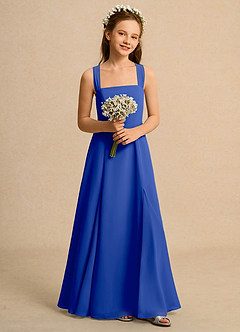 Azazie Tater Junior Formal Robe Demoiselle D'honneur Fillette Robe Trapèze en Mousseline de soie Plissée Bleu Roi image4