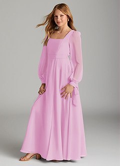 Azazie Leonia Junior Candy Pink A-Line with Pockets Chiffon Dress image4