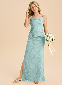 Azazie Mai Junior Etui Plissee Blumen-Burnout Kleid Nebel image3