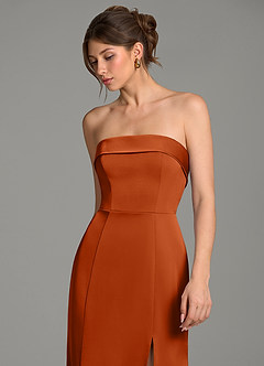 Azazie Helena Bridesmaid Dresses Burnt Orange Mermaid Strapless Stretch Satin Dress image7