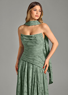Azazie Gabriela Robes de demoiselle d'honneur Robe Trapèze en Blumen-Burnout Sans bretelles Matcha image8