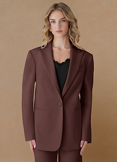 front Amelia Espresso Refined Weave Performance Oversized Blazer