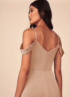 Azazie Ocean Bridesmaid Dresses English Rose A-Line V-Neck Pleated Stretch Satin Dress image5