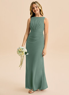 Azazie Floris Junior Jurk van Chiffon met A-Lijn Geplooid Eucalyptus image1